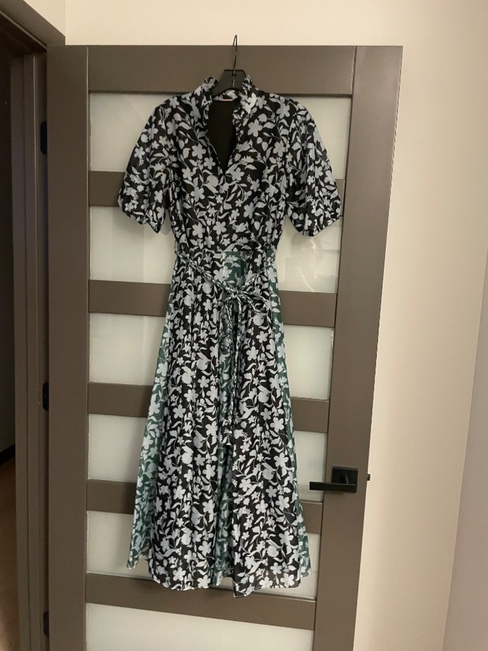 ELIE TAHARI Floral Pleated Ruffle Collar Belted A-Line Midi Dress XS